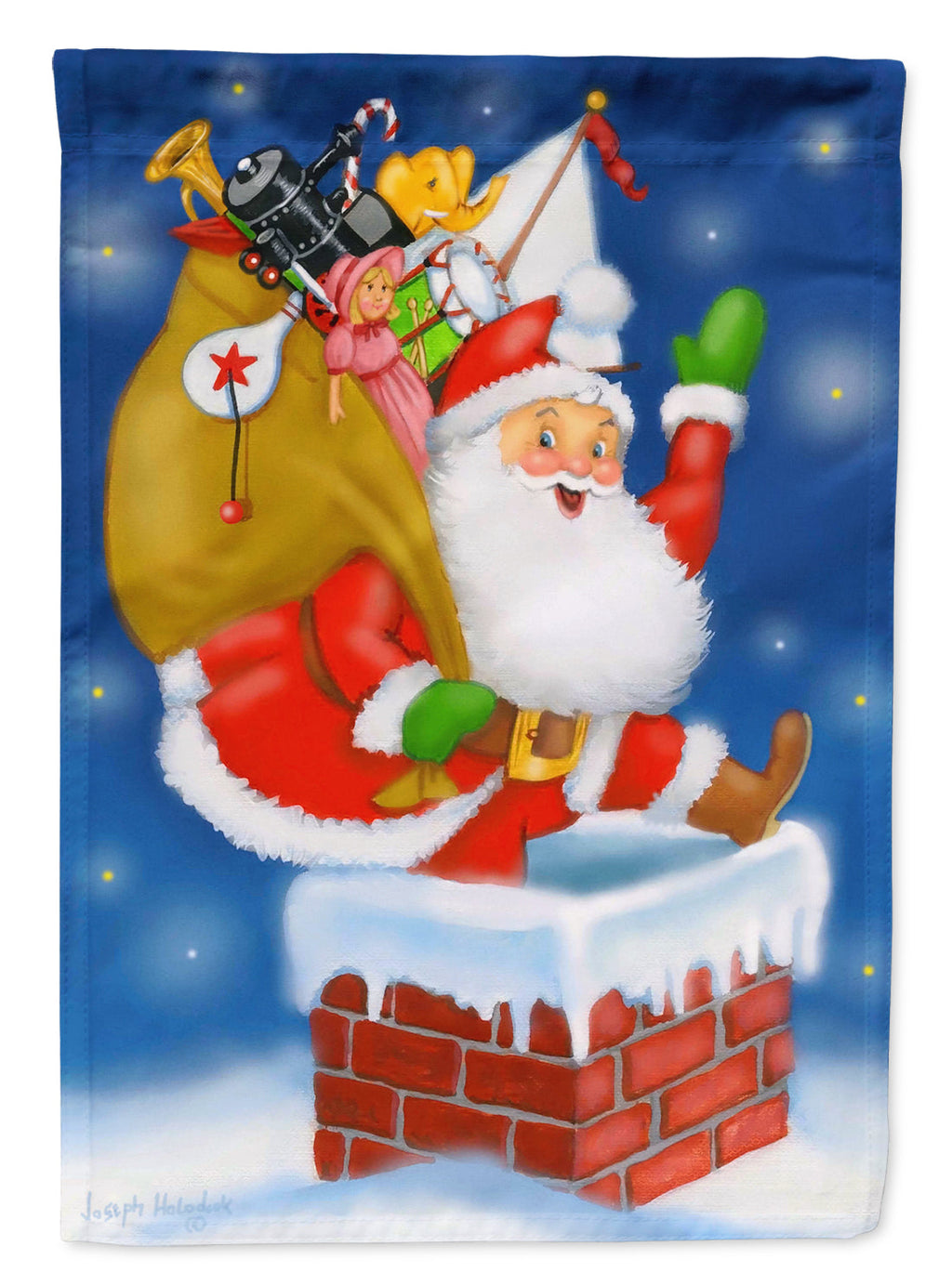 Santa Claus Down the Chimney House Flag 28x40 Porch Sleeve Pole Decorative Outside Yard Banner Artwork Wall Hanging, Polyester