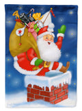Santa Claus Down the Chimney House Flag 28x40 Porch Sleeve Pole Decorative Outside Yard Banner Artwork Wall Hanging, Polyester