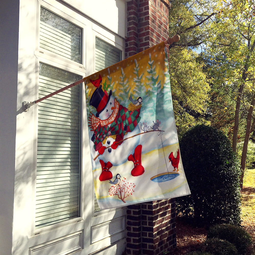 Snowman Fish'en Friends House Flag 28x40 Porch Sleeve Pole Decorative Outside Yard Banner Artwork Wall Hanging, Polyester