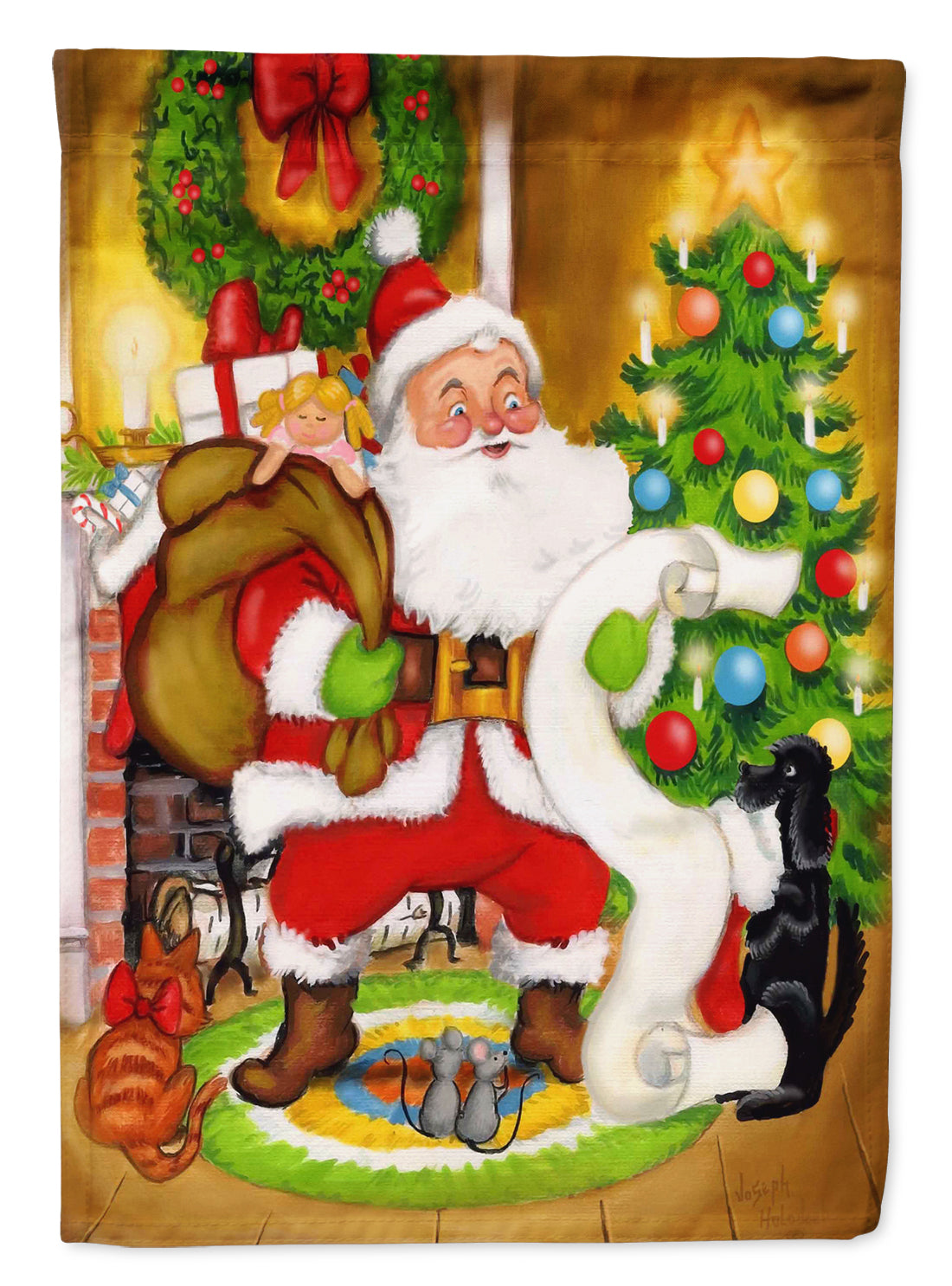 Santa Claus Let Me Check My List House Flag 28x40 Porch Sleeve Pole Decorative Outside Yard Banner Artwork Wall Hanging, Polyester