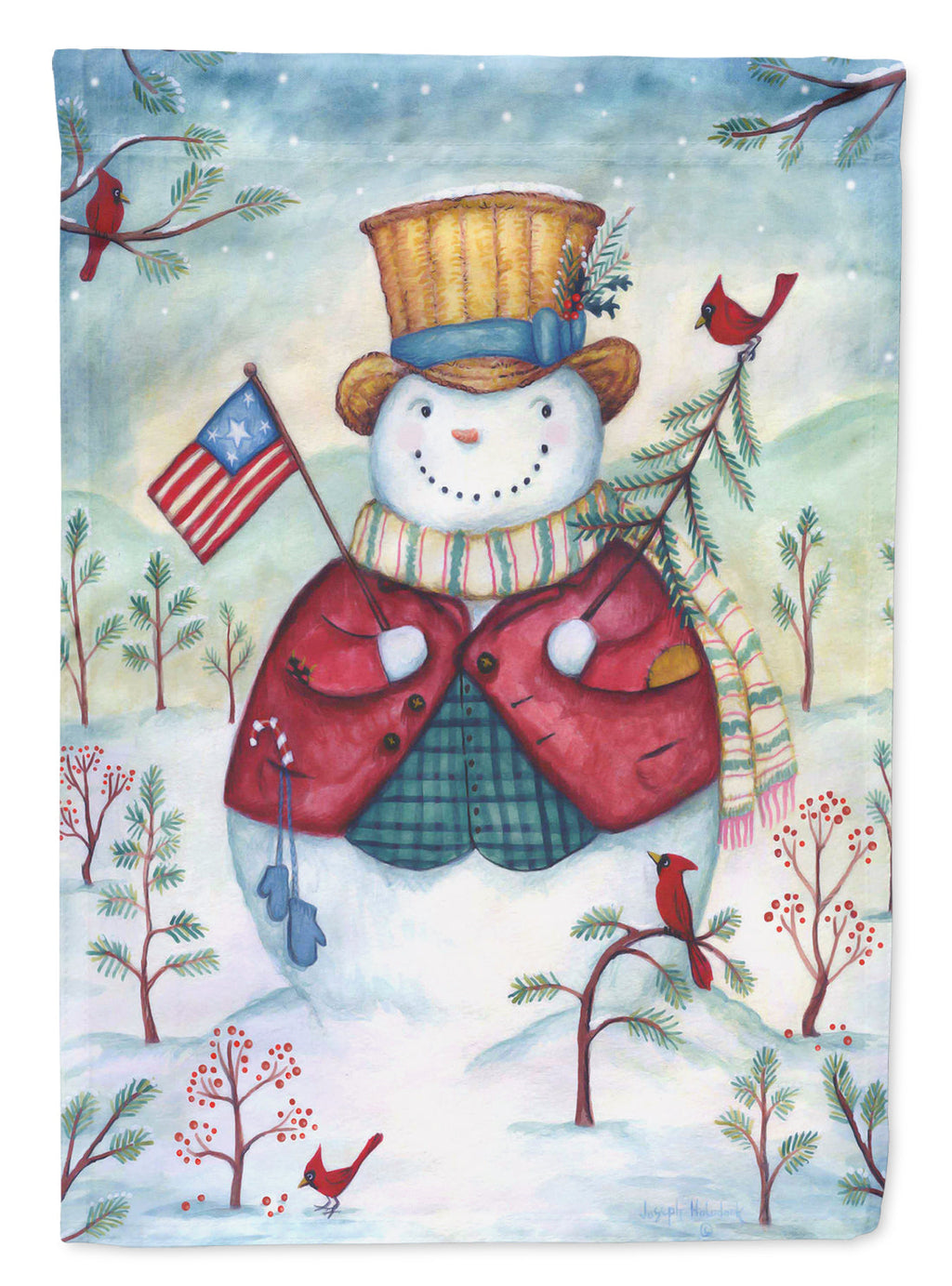 Snowman Just Keep Smilin' USA House Flag 28x40 Porch Sleeve Pole Decorative Outside Yard Banner Artwork Wall Hanging, Polyester