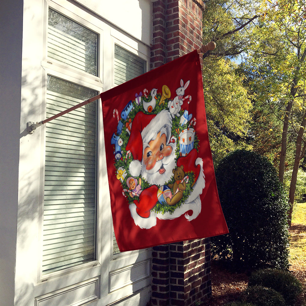 Santa Claus Wreath of Cheer House Flag 28x40 Porch Sleeve Pole Decorative Outside Yard Banner Artwork Wall Hanging, Polyester