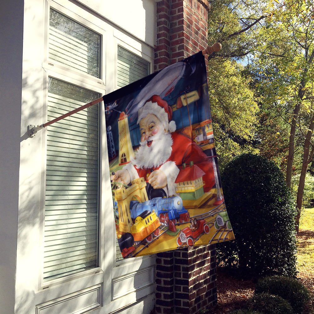 Santa Claus Tin Toy Time House Flag 28x40 Porch Sleeve Pole Decorative Outside Yard Banner Artwork Wall Hanging, Polyester