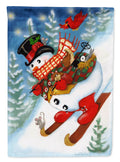 Snowman Ski Party House Flag 28x40 Porch Sleeve Pole Decorative Outside Yard Banner Artwork Wall Hanging, Polyester