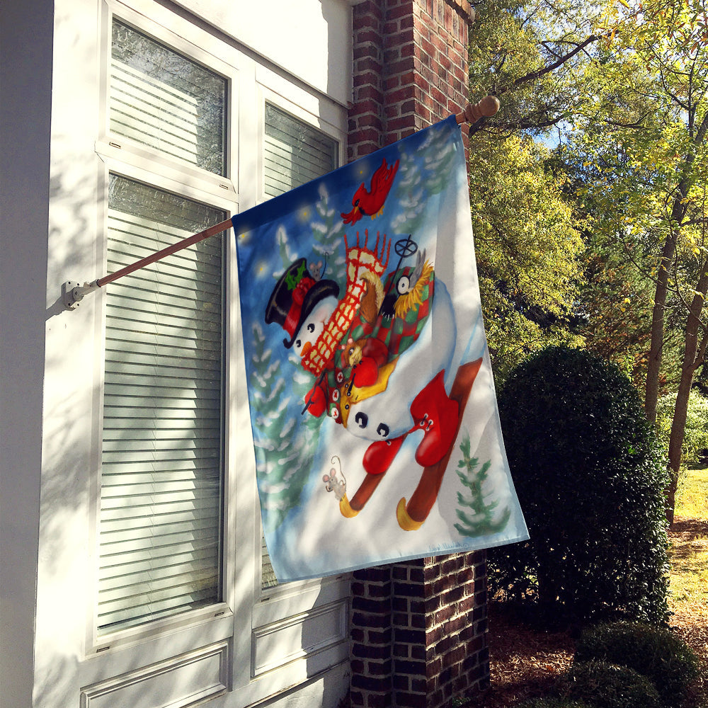 Snowman Ski Party House Flag 28x40 Porch Sleeve Pole Decorative Outside Yard Banner Artwork Wall Hanging, Polyester