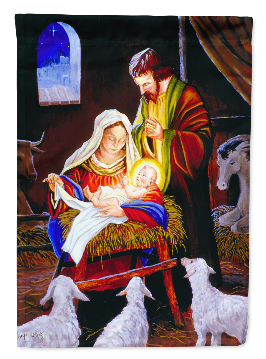 Nativity Silent Night House Flag 28x40 Porch Sleeve Pole Decorative Outside Yard Banner Artwork Wall Hanging, Polyester