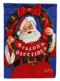 Santa Claus Season's Greetings House Flag 28x40 Porch Sleeve Pole Decorative Outside Yard Banner Artwork Wall Hanging, Polyester