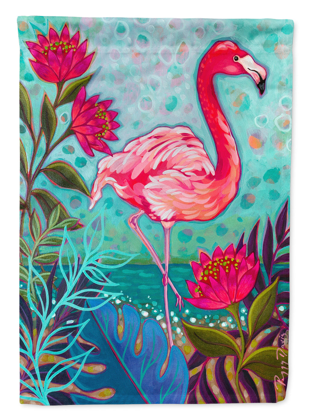 Flamingo Beach House Flag 28x40 Porch Sleeve Pole Decorative Outside Yard Banner Artwork Wall Hanging, Polyester