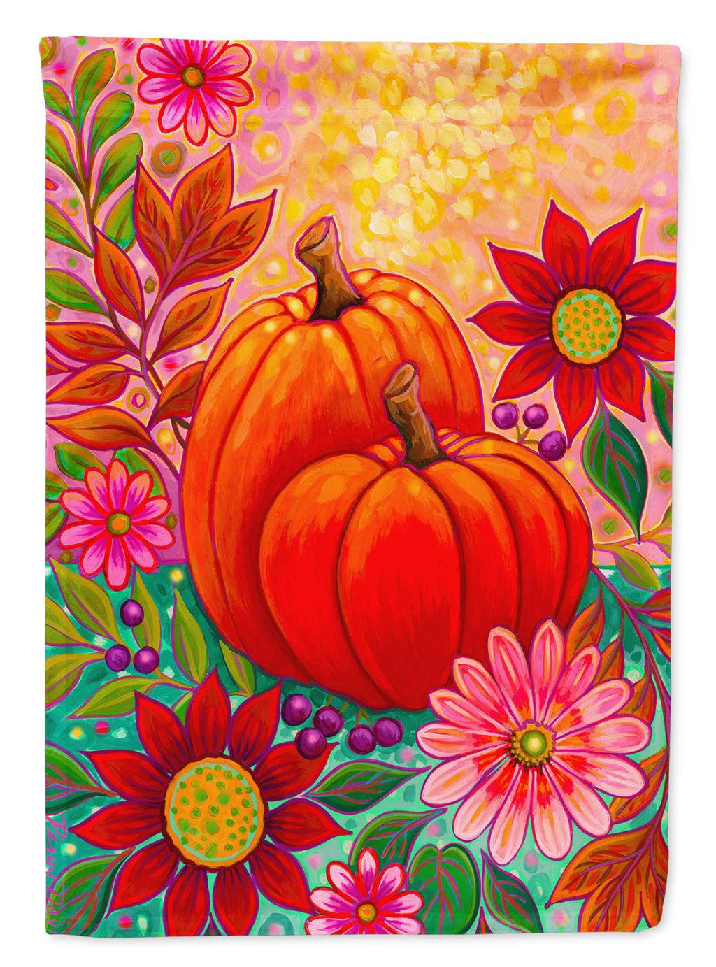 Golden Floral Harvest Fall House Flag 28x40 Porch Sleeve Pole Decorative Outside Yard Banner Artwork Wall Hanging, Polyester