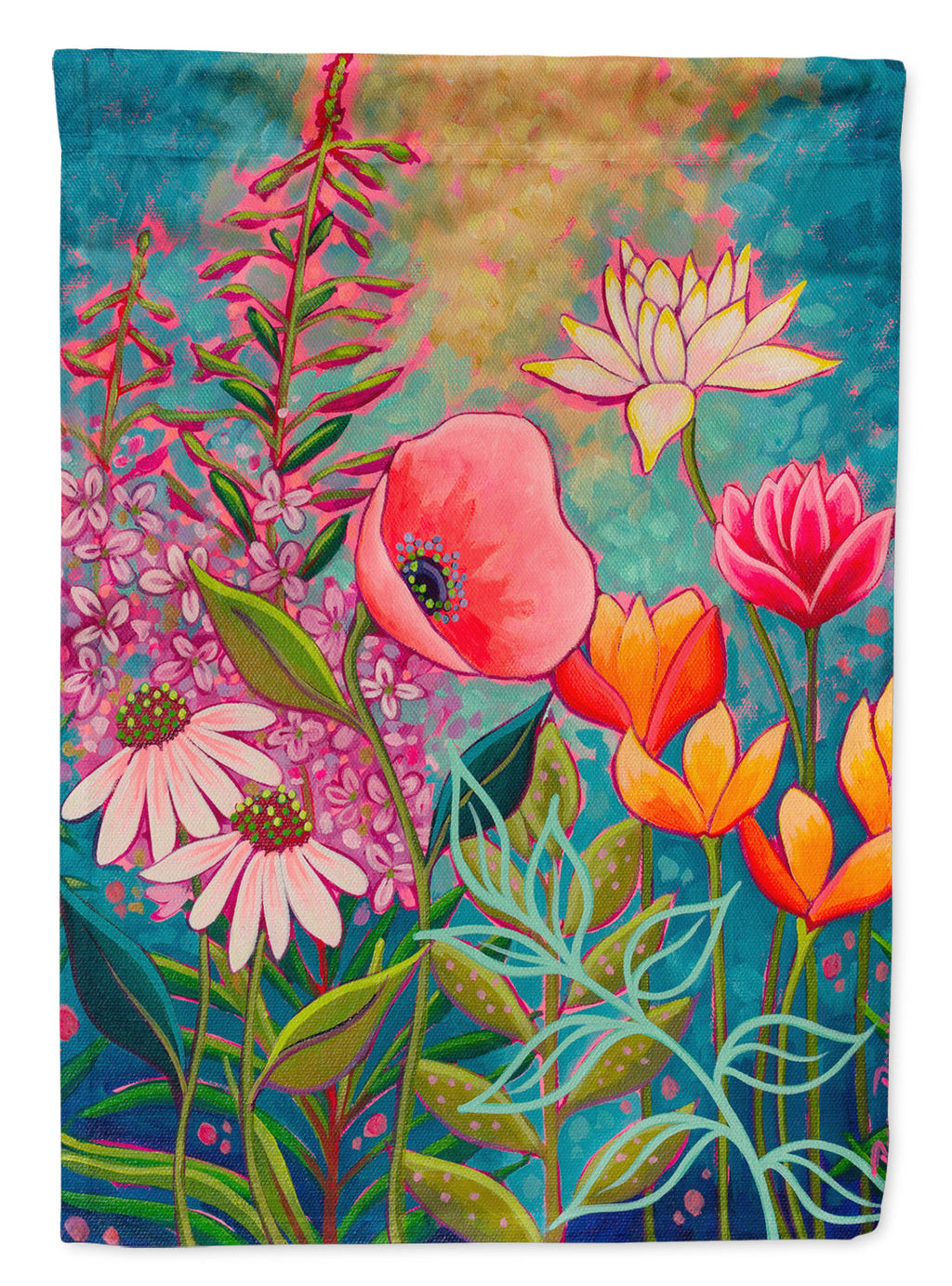 Mon Jardin II Flowers House Flag 28x40 Porch Sleeve Pole Decorative Outside Yard Banner Artwork Wall Hanging, Polyester
