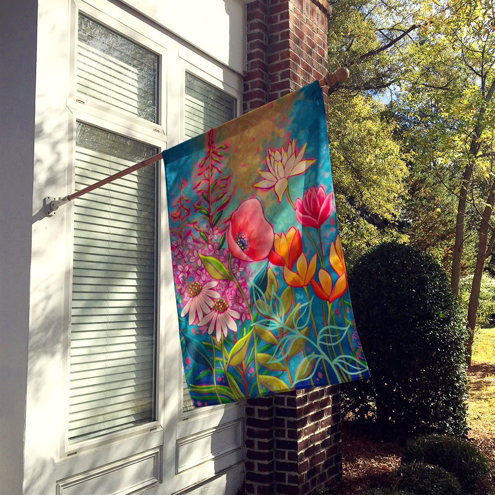 Mon Jardin II Flowers House Flag 28x40 Porch Sleeve Pole Decorative Outside Yard Banner Artwork Wall Hanging, Polyester