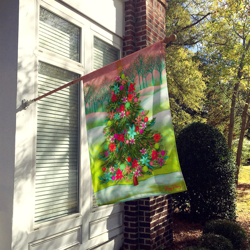 Poinsetta Oh Christmas Tree House Flag 28x40 Porch Sleeve Pole Decorative Outside Yard Banner Artwork Wall Hanging, Polyester