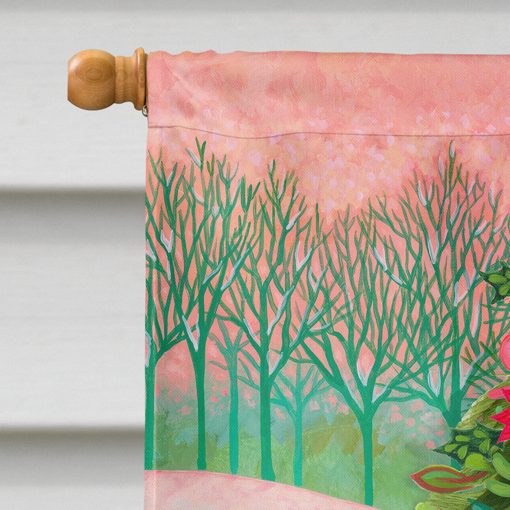 Poinsetta Oh Christmas Tree House Flag 28x40 Porch Sleeve Pole Decorative Outside Yard Banner Artwork Wall Hanging, Polyester
