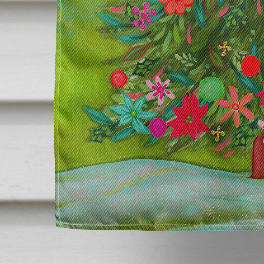 Poinsetta Oh Christmas Tree House Flag 28x40 Porch Sleeve Pole Decorative Outside Yard Banner Artwork Wall Hanging, Polyester
