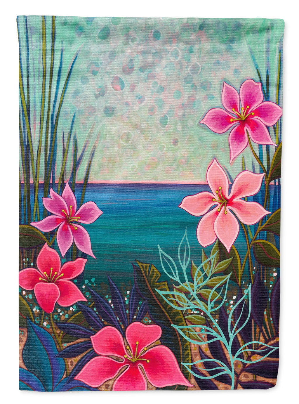 Paradise Flowers House Flag 28x40 Porch Sleeve Pole Decorative Outside Yard Banner Artwork Wall Hanging, Polyester