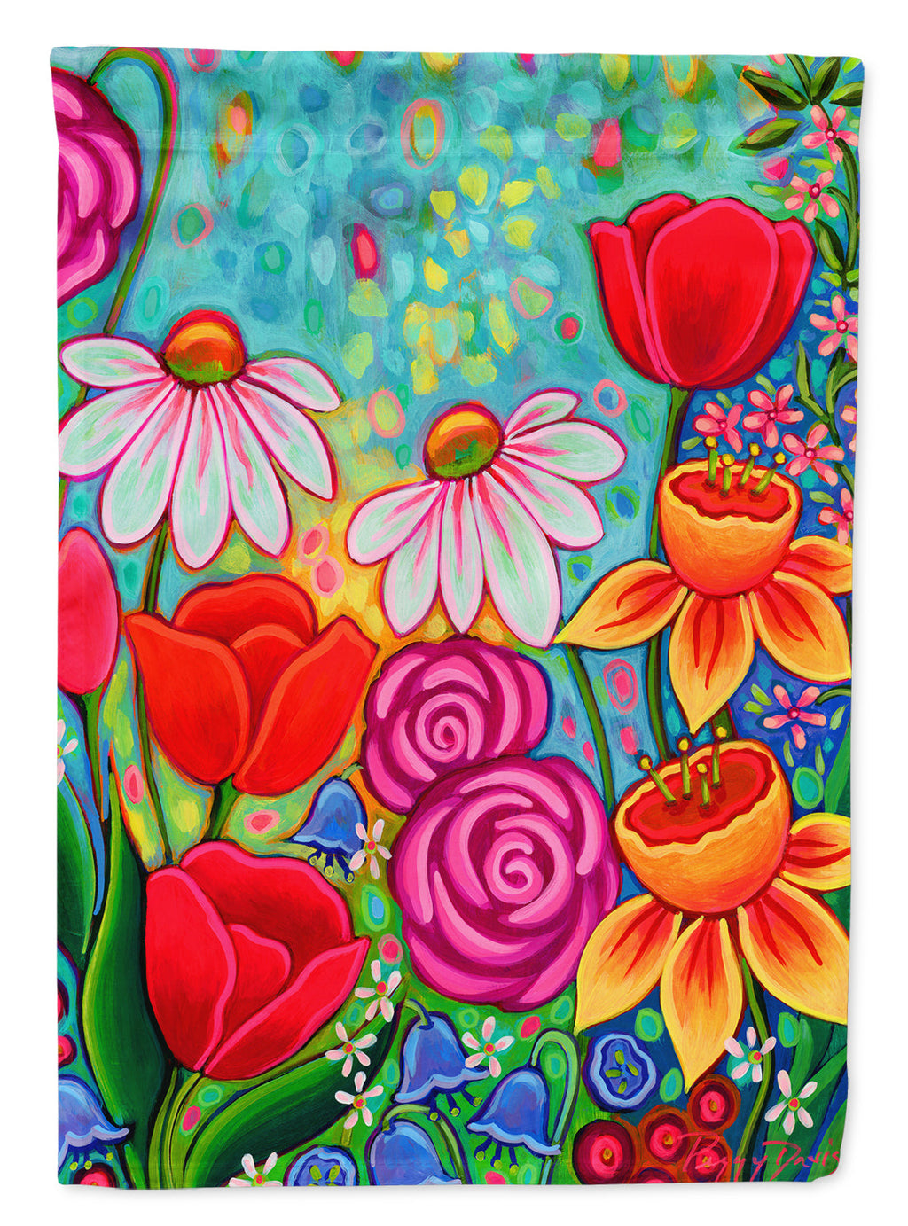 Bright Spring Flowers House Flag 28x40 Porch Sleeve Pole Decorative Outside Yard Banner Artwork Wall Hanging, Polyester