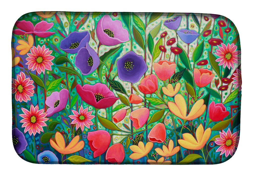 Enchanted Garden Flowers Dish Drying Mat Absorbent Dish Drying Mat Pad for Kitchen Counter Dish Drainer Mat for Countertop, 14 x 21", Multicolor