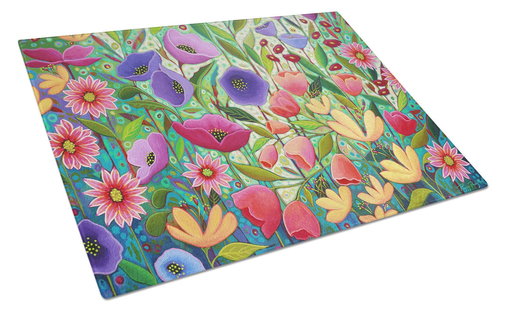 Enchanted Garden Flowers Cutting Board Tempered Glass Kitchen Cutting Surface, Heat Resistant Chopping, Non-Slip Feet, Food Prep & Serving
