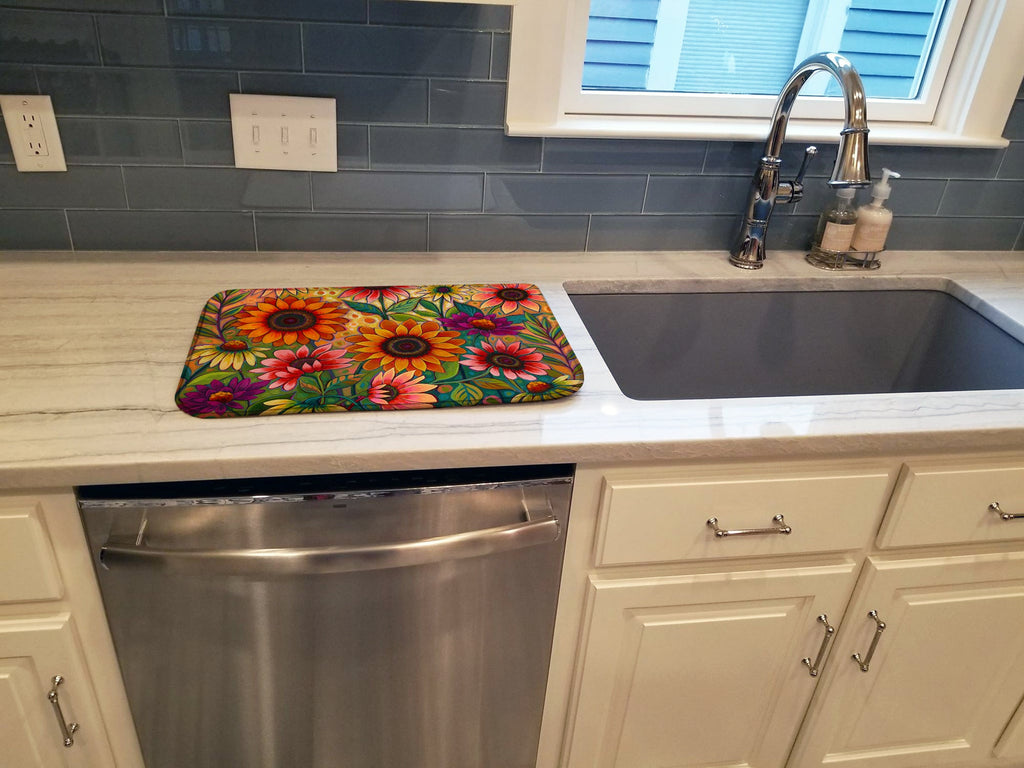 Fall Sunflower Surprise Dish Drying Mat Absorbent Dish Drying Mat Pad for Kitchen Counter Dish Drainer Mat for Countertop, 14 x 21", Multicolor
