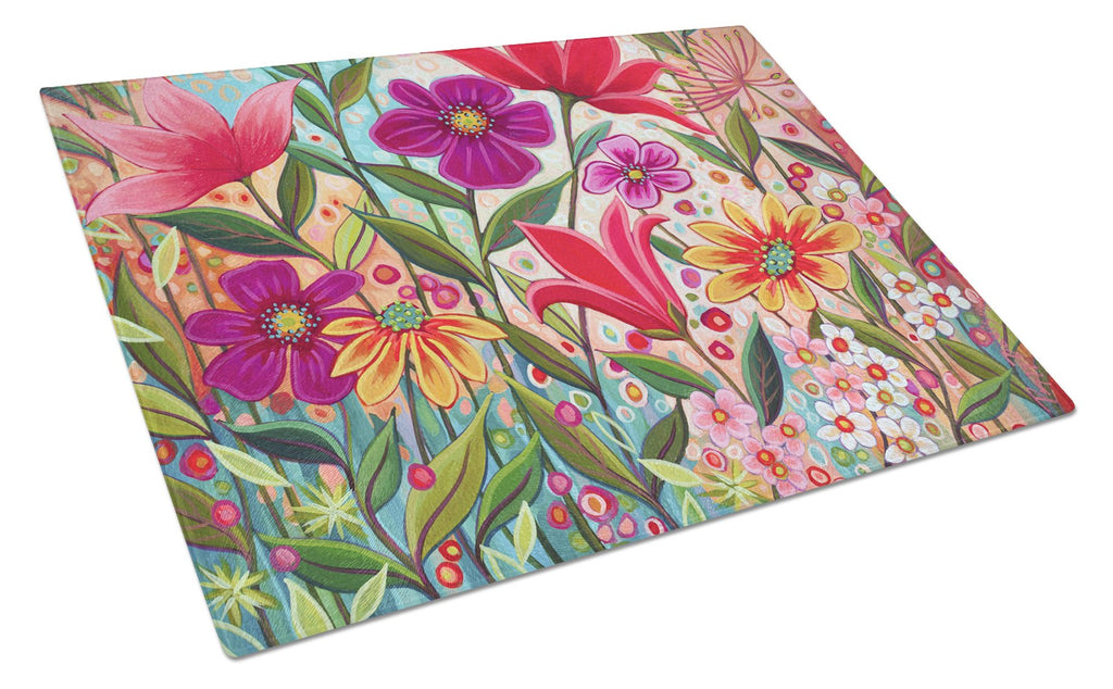 Fanciful Flowers Cutting Board Tempered Glass Kitchen Cutting Surface, Heat Resistant Chopping, Non-Slip Feet, Food Prep & Serving