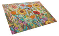 Joy in the Morning Flowers Cutting Board Tempered Glass Kitchen Cutting Surface, Heat Resistant Chopping, Non-Slip Feet, Food Prep & Serving