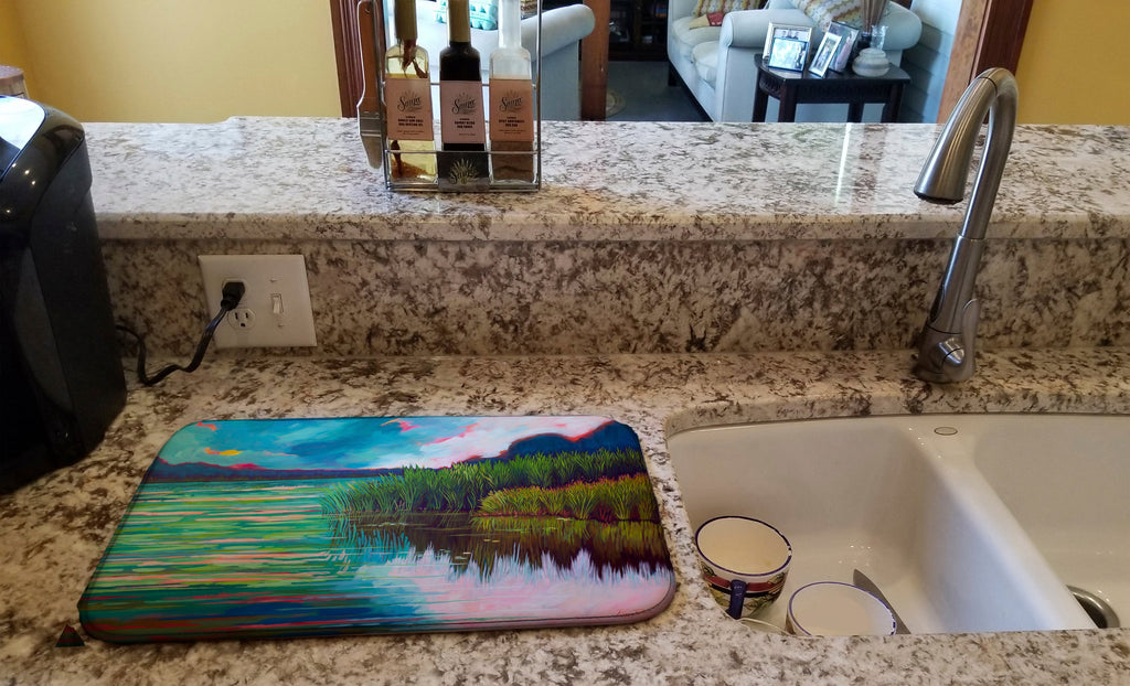 Moved upon the Water Dish Drying Mat Absorbent Dish Drying Mat Pad for Kitchen Counter Dish Drainer Mat for Countertop, 14 x 21", Multicolor