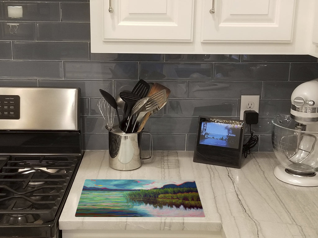 Moved upon the Water Cutting Board Tempered Glass Kitchen Cutting Surface, Heat Resistant Chopping, Non-Slip Feet, Food Prep & Serving