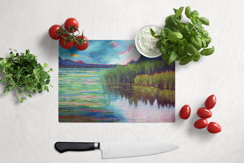 Moved upon the Water Cutting Board Tempered Glass Kitchen Cutting Surface, Heat Resistant Chopping, Non-Slip Feet, Food Prep & Serving