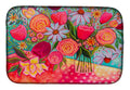Polka Dots Flowers Dish Drying Mat Absorbent Dish Drying Mat Pad for Kitchen Counter Dish Drainer Mat for Countertop, 14 x 21", Multicolor