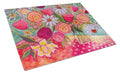 Polka Dots Flowers Cutting Board Tempered Glass Kitchen Cutting Surface, Heat Resistant Chopping, Non-Slip Feet, Food Prep & Serving