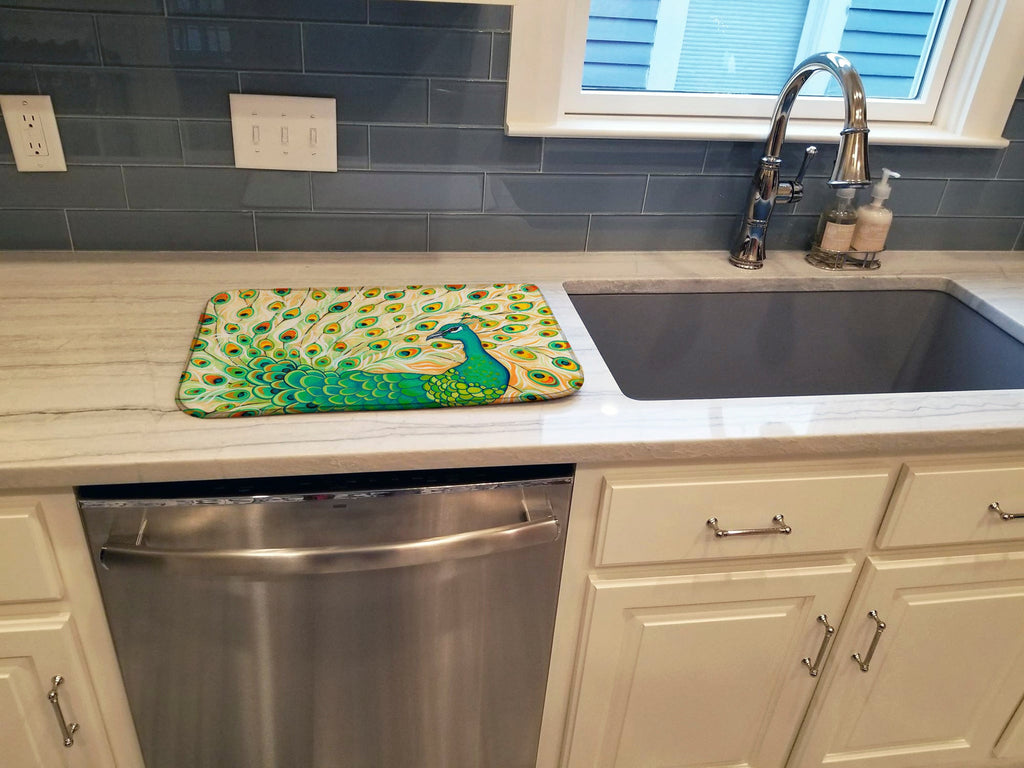 Pretty Pretty Peacock Dish Drying Mat Absorbent Dish Drying Mat Pad for Kitchen Counter Dish Drainer Mat for Countertop, 14 x 21", Multicolor