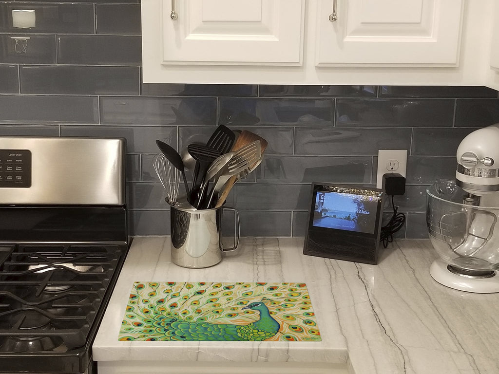 Pretty Pretty Peacock Cutting Board Tempered Glass Kitchen Cutting Surface, Heat Resistant Chopping, Non-Slip Feet, Food Prep & Serving