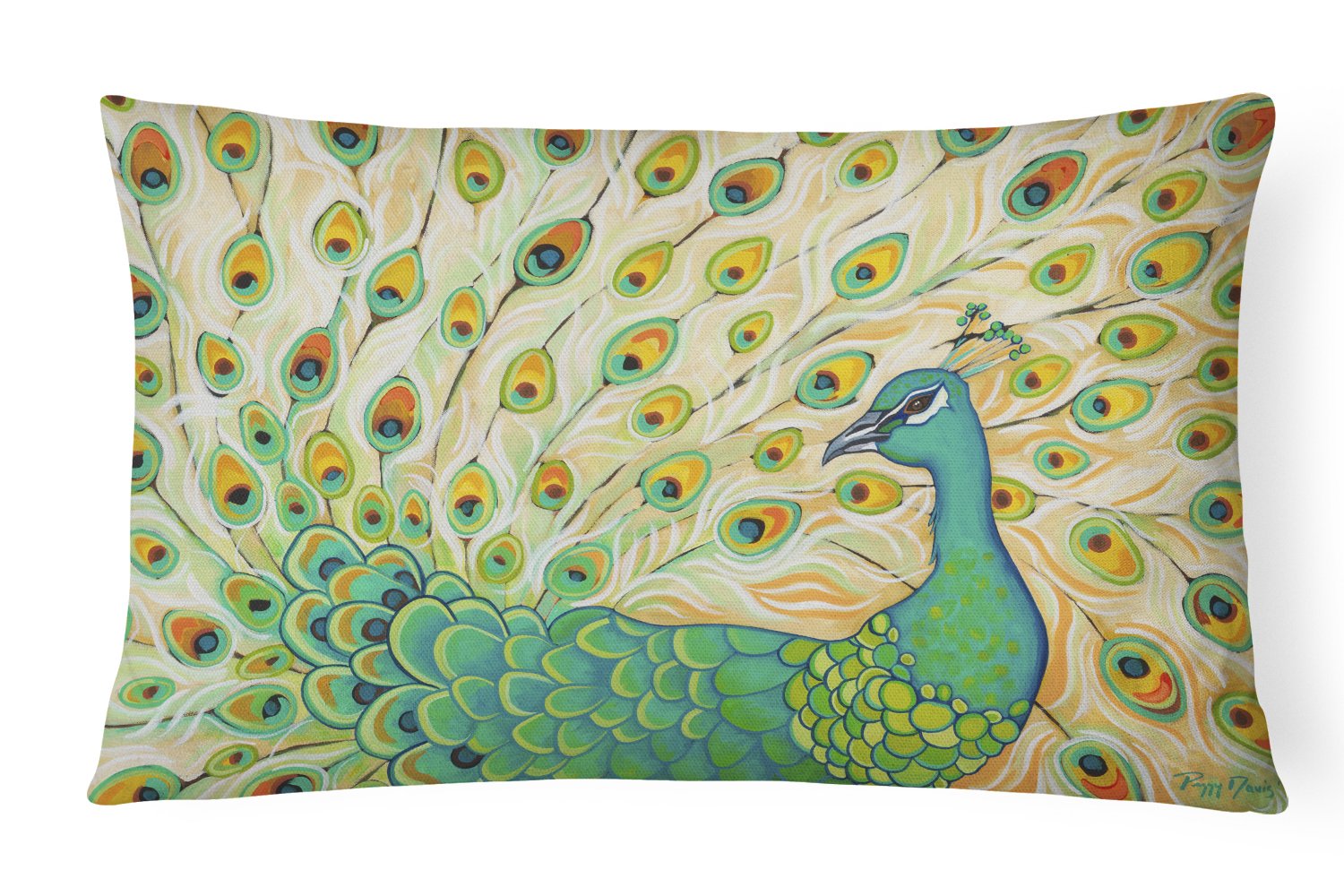 Pretty Pretty Peacock Decorative Throw Pillow 12x16 Indoor Outdoor Accent Cushion, Fabric Cover with Insert for Sofa, Bed, Porch & Living Room