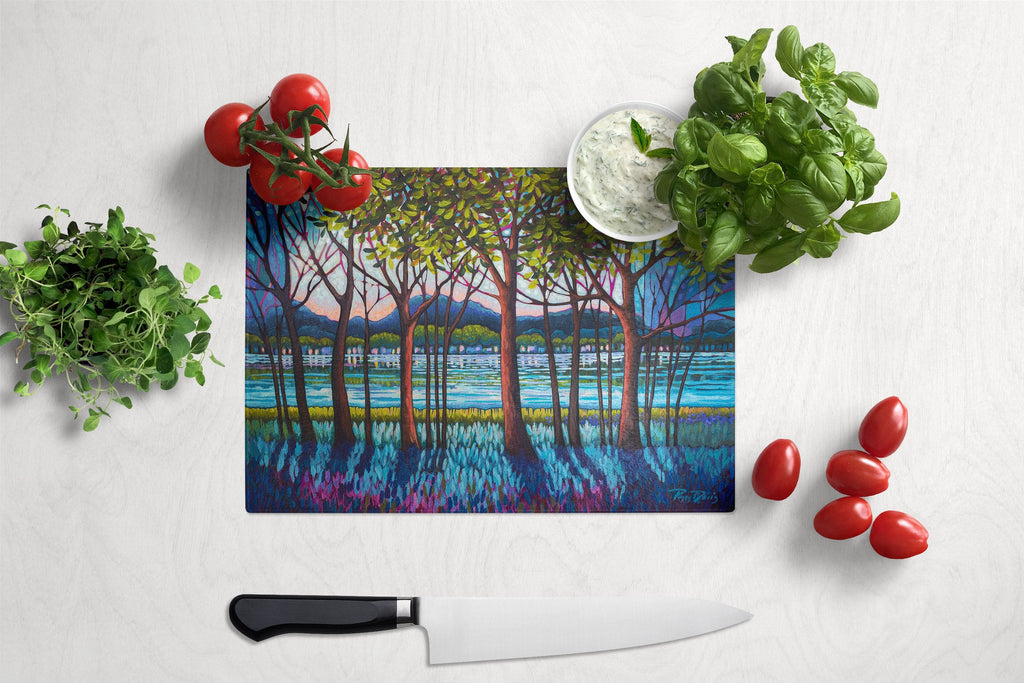 Tanzanite River Cutting Board Tempered Glass Kitchen Cutting Surface, Heat Resistant Chopping, Non-Slip Feet, Food Prep & Serving