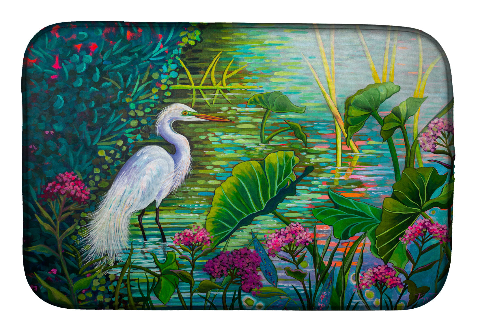 Testing the Waters Heron Dish Drying Mat Absorbent Dish Drying Mat Pad for Kitchen Counter Dish Drainer Mat for Countertop, 14 x 21", Multicolor