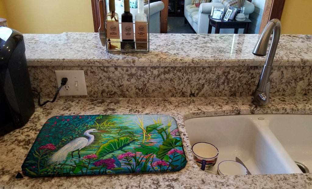 Testing the Waters Heron Dish Drying Mat Absorbent Dish Drying Mat Pad for Kitchen Counter Dish Drainer Mat for Countertop, 14 x 21", Multicolor