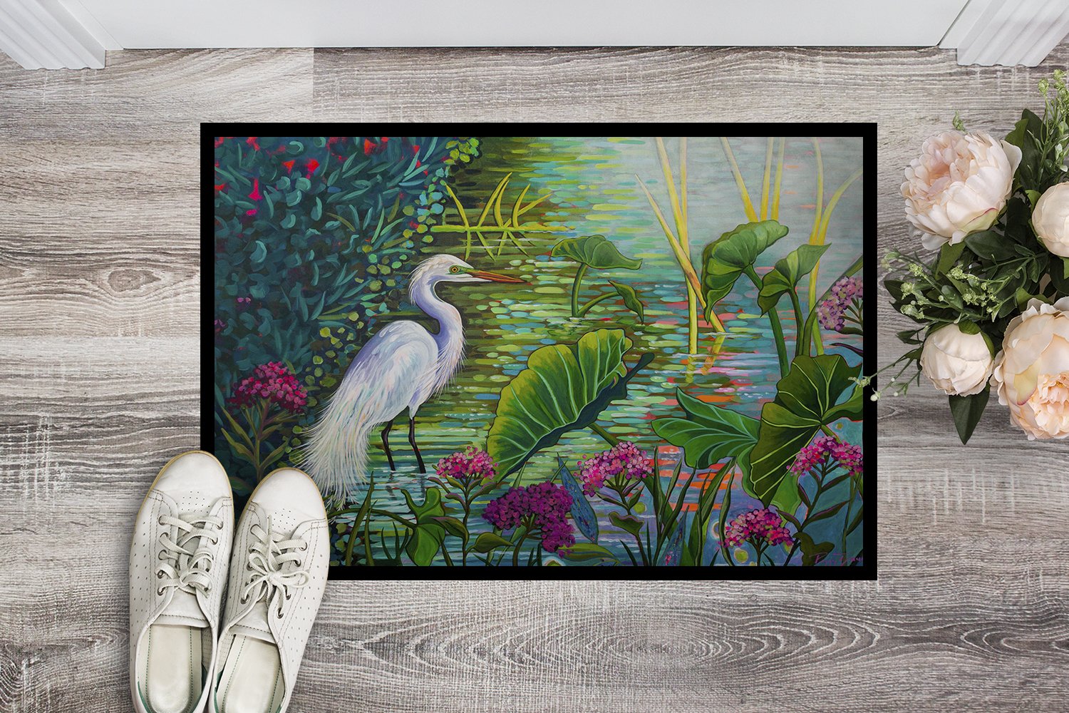 Testing the Waters Heron Doormat Indoor Outdoor 24H X 36W Front Door Mat Rugs for Entryway, Non Slip Washable Low Pile,