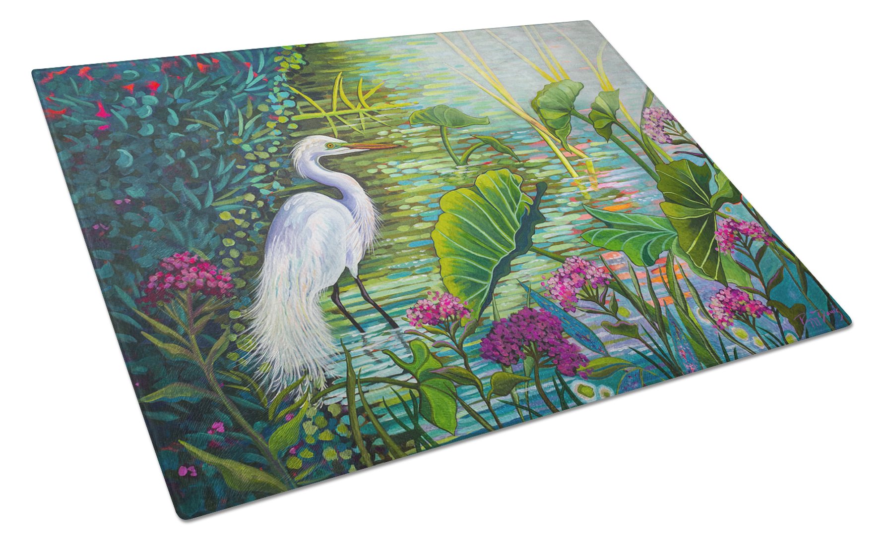 Testing the Waters Heron Cutting Board Tempered Glass Kitchen Cutting Surface, Heat Resistant Chopping, Non-Slip Feet, Food Prep & Serving