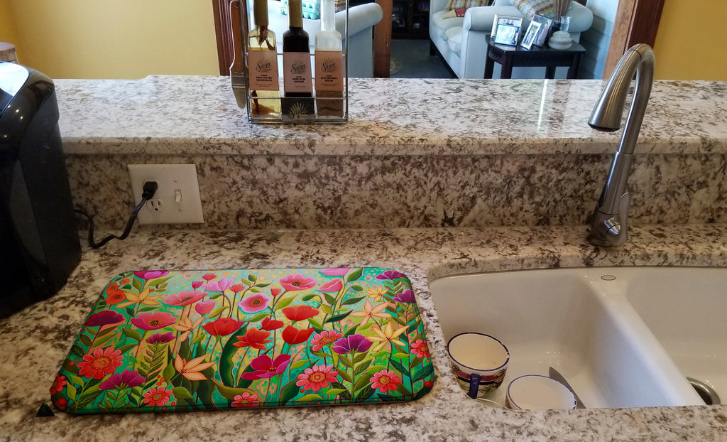 Wild Beauty Flowers Dish Drying Mat Absorbent Dish Drying Mat Pad for Kitchen Counter Dish Drainer Mat for Countertop, 14 x 21", Multicolor