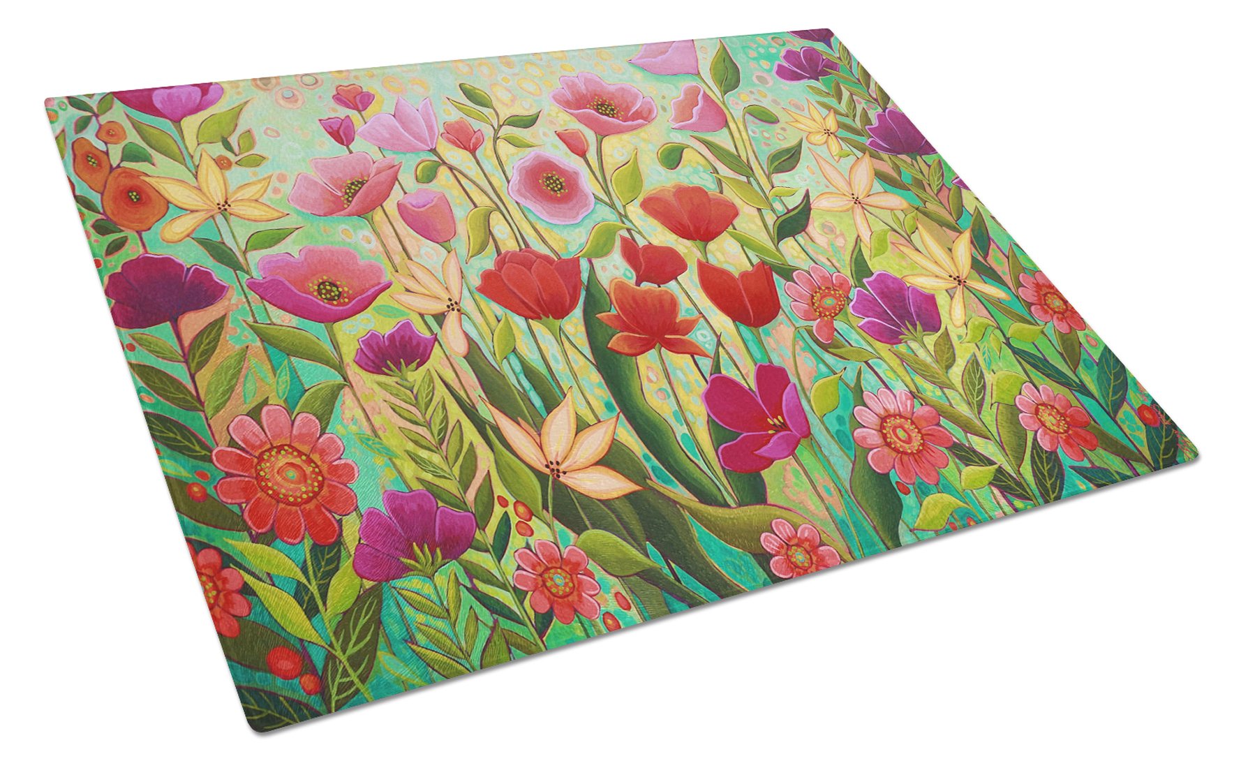 Wild Beauty Flowers Cutting Board Tempered Glass Kitchen Cutting Surface, Heat Resistant Chopping, Non-Slip Feet, Food Prep & Serving