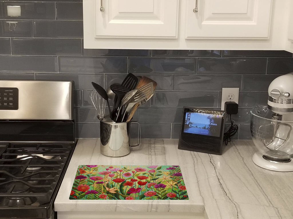 Wild Beauty Flowers Cutting Board Tempered Glass Kitchen Cutting Surface, Heat Resistant Chopping, Non-Slip Feet, Food Prep & Serving