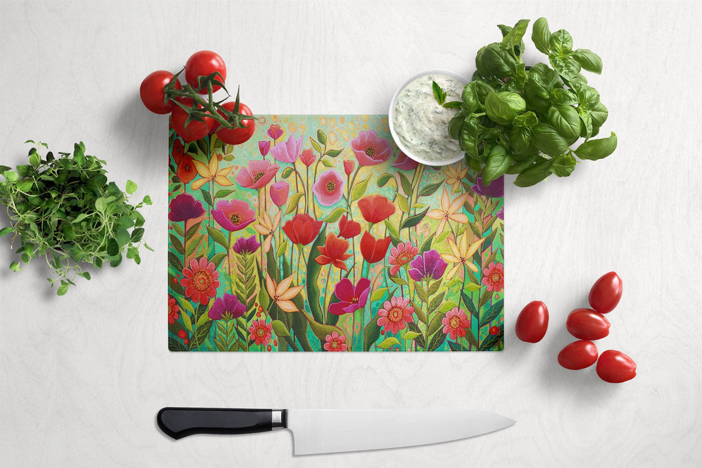 Wild Beauty Flowers Cutting Board Tempered Glass Kitchen Cutting Surface, Heat Resistant Chopping, Non-Slip Feet, Food Prep & Serving