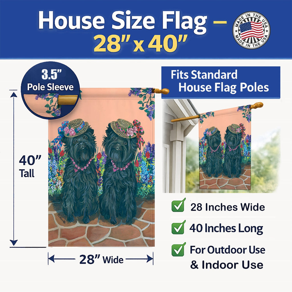 Affenpinscher Sisters House Flag 28x40 Porch Sleeve Pole Decorative Outside Yard Banner Artwork Wall Hanging, Polyester