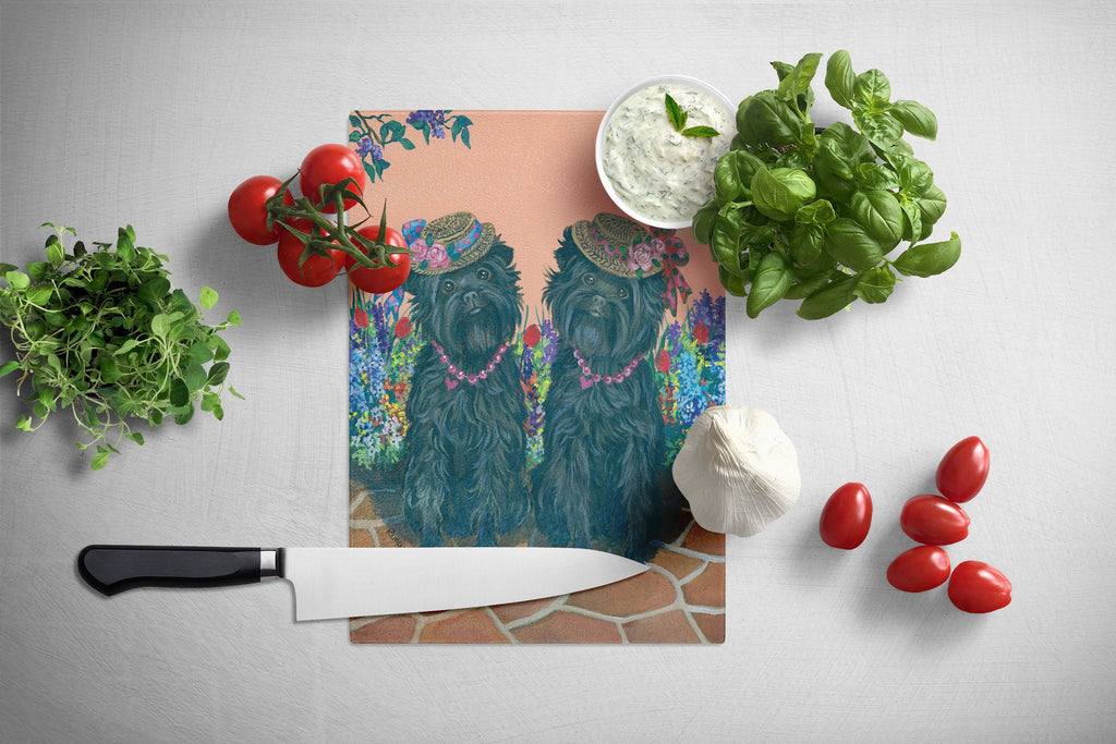Affenpinscher Sisters Cutting Board Tempered Glass Kitchen Cutting Surface, Heat Resistant Chopping, Non-Slip Feet, Food Prep & Serving
