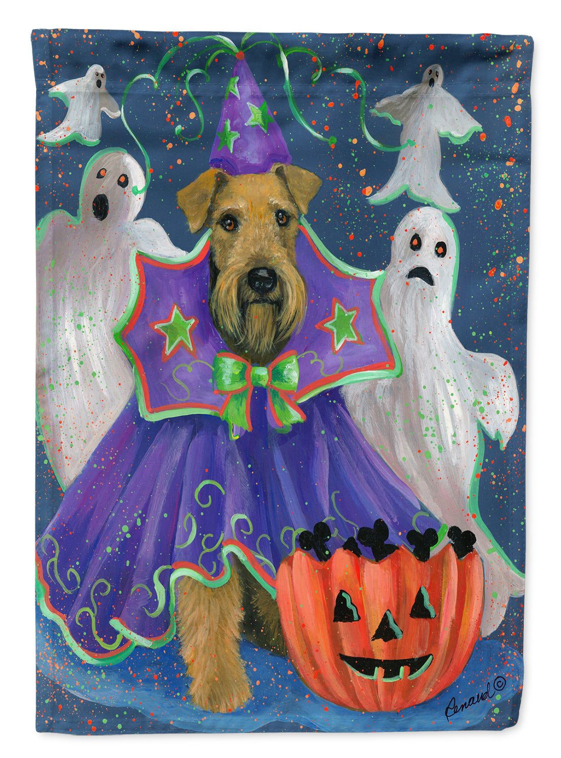 Airedale Boo Hoo Halloween House Flag 28x40 Porch Sleeve Pole Decorative Outside Yard Banner Artwork Wall Hanging, Polyester