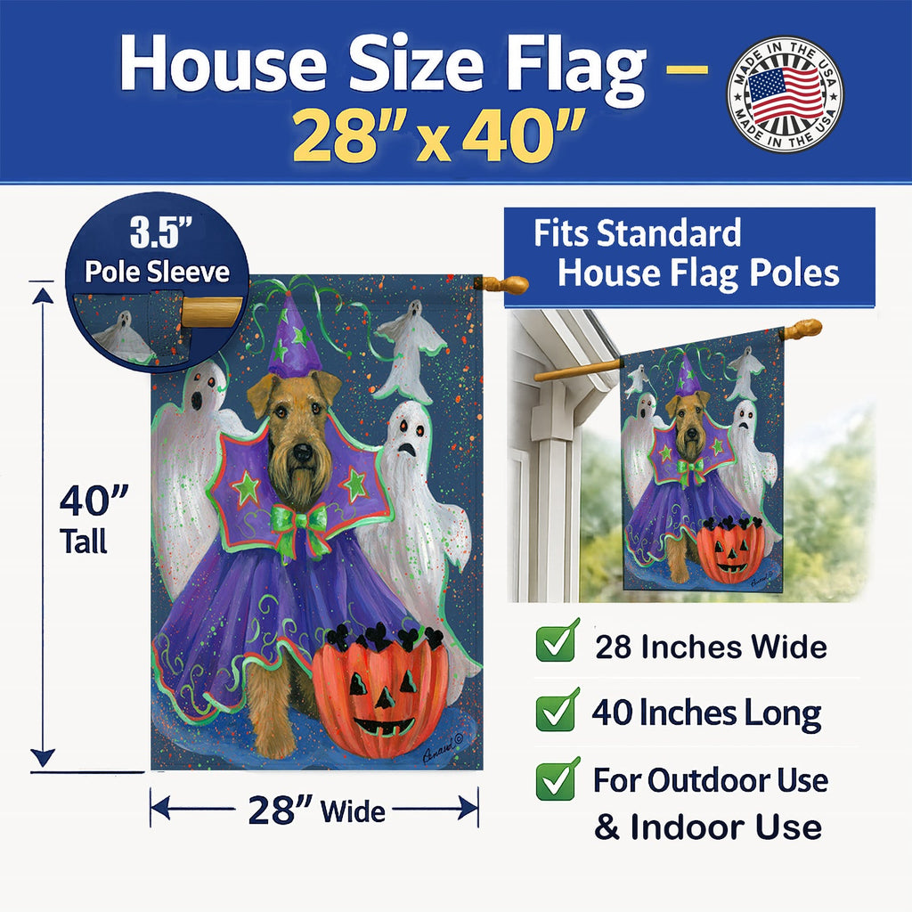 Airedale Boo Hoo Halloween House Flag 28x40 Porch Sleeve Pole Decorative Outside Yard Banner Artwork Wall Hanging, Polyester