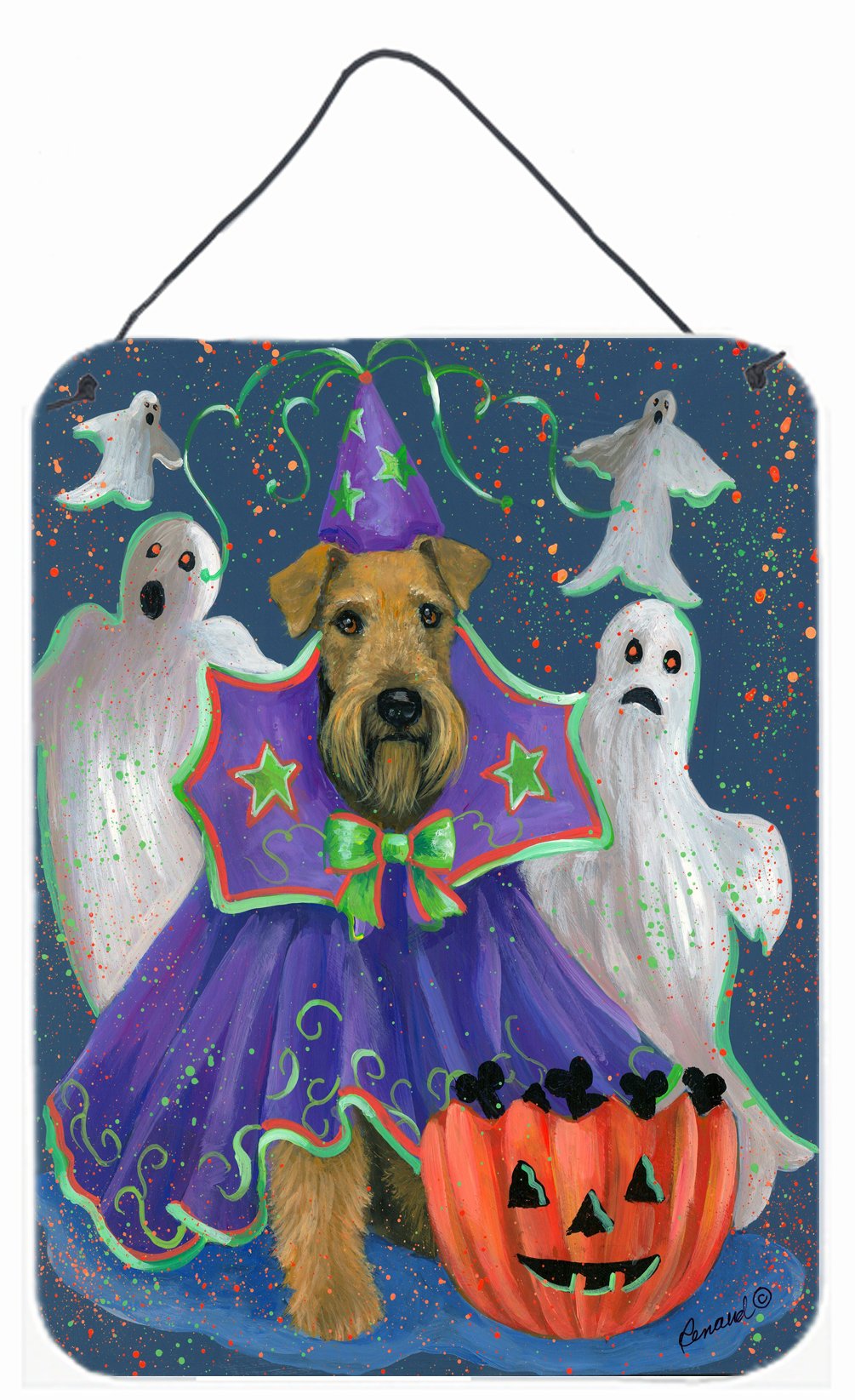 Airedale Boo Hoo Halloween Wall or Door Hanging Prints Aluminum Metal Sign Kitchen Wall Bar Bathroom Plaque Home Decor Front Door Plaque, 12x16, Multicolor