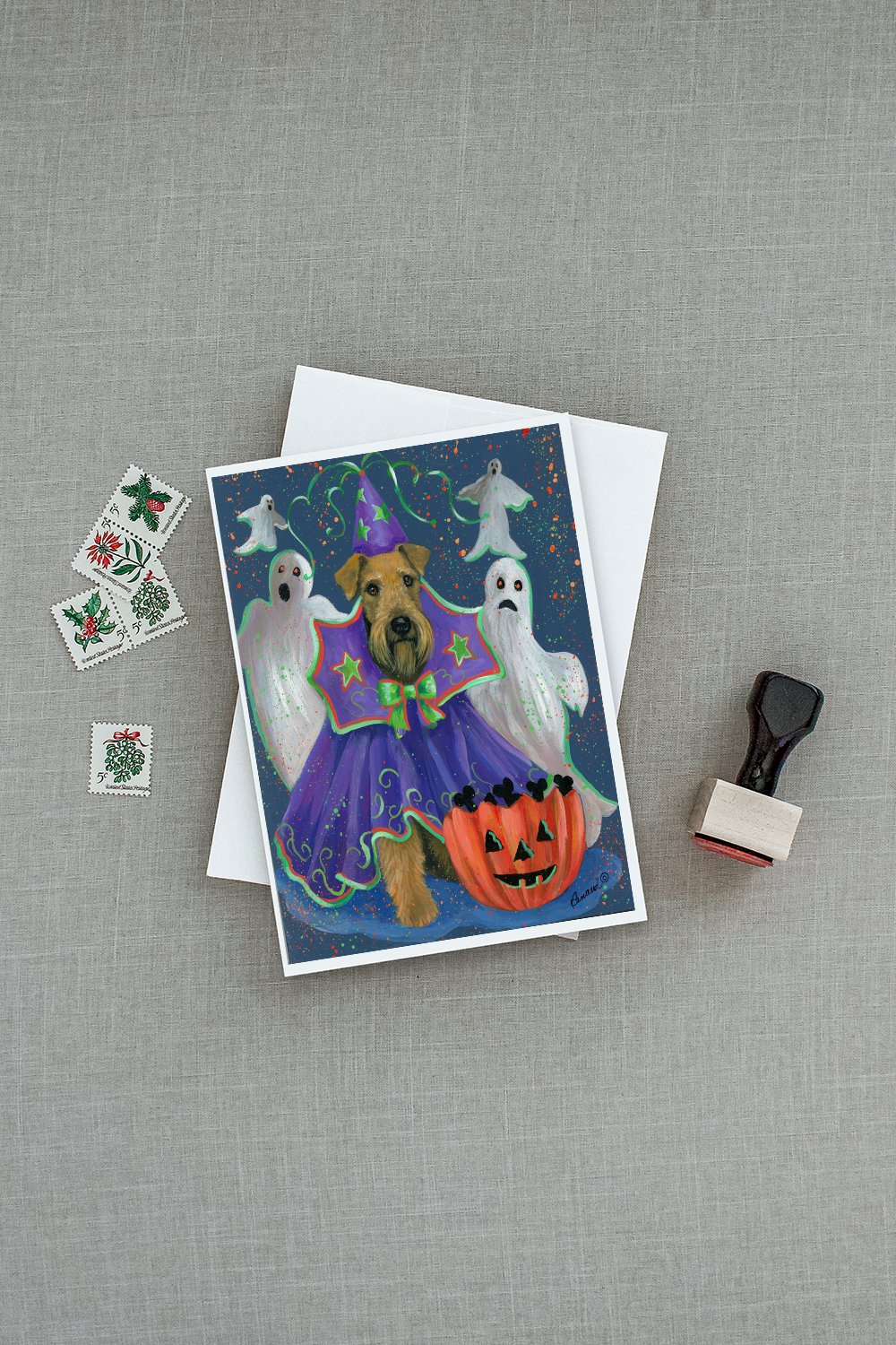 Airedale Boo Hoo Halloween Greeting Cards Pack of 8 Blank Cards with Envelopes Whimsical A7 Size 5x7