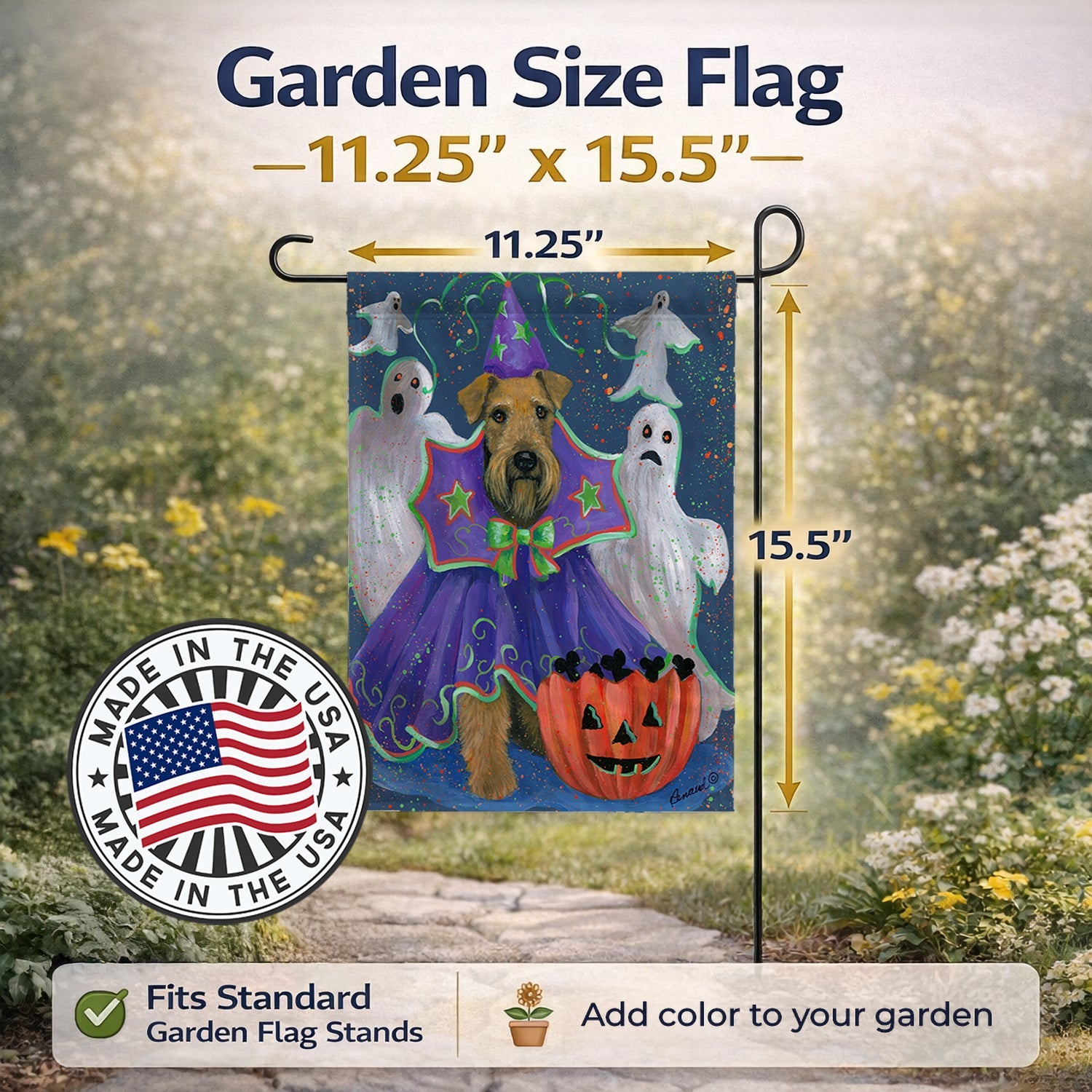 Airedale Boo Hoo Halloween Garden Flag Mailbox Decorative Yard Banner Outside Patio Artwork for Flower Beds, Garden Size, Multicolor