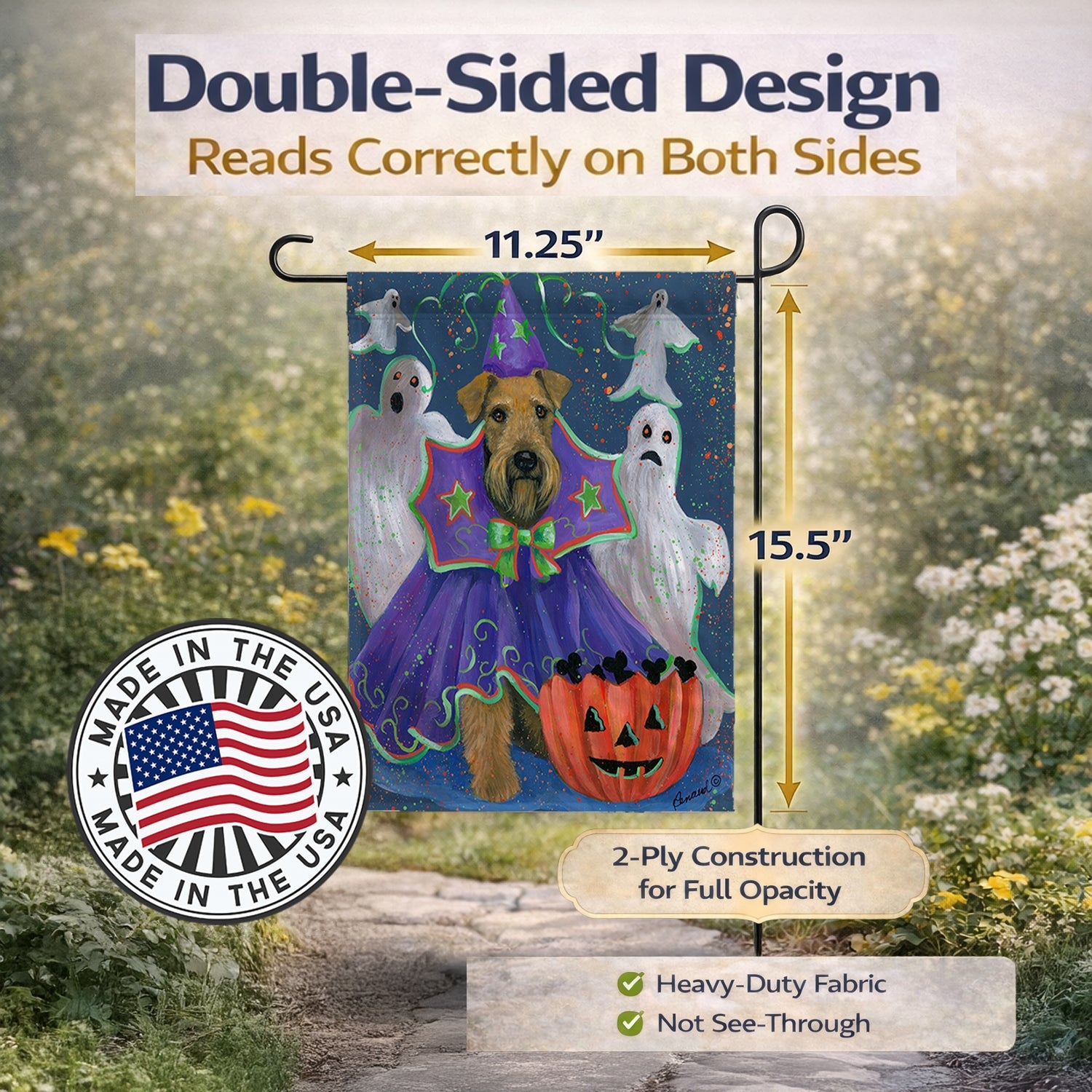 Airedale Boo Hoo Halloween Garden Flag Mailbox Decorative Yard Banner Outside Patio Artwork for Flower Beds, Garden Size, Multicolor